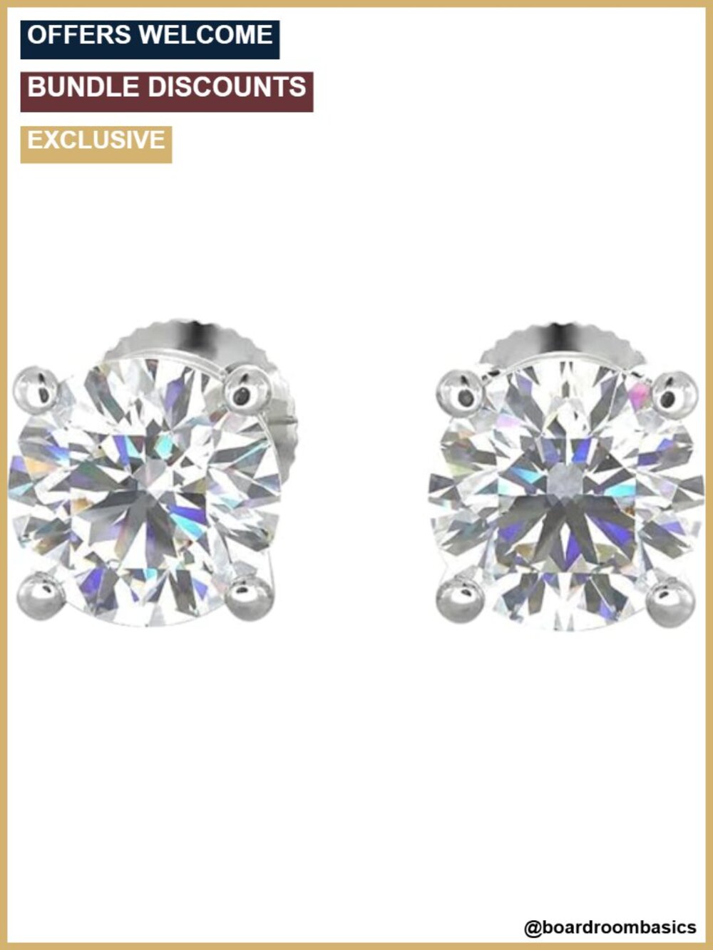 Natural Diamond Stud Earrings 14K White Gold Screw Back Fine Jewelry Gift